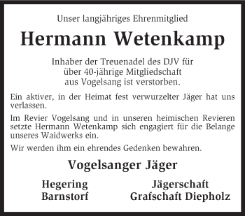 Todesanzeige von Hermann Wetenkamp von KRZ
