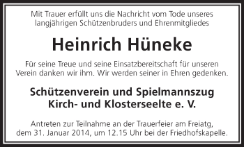 Todesanzeige von Heinrich Hüneke von KRZ