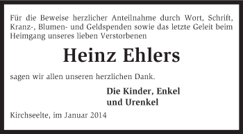 Todesanzeige von Heinz Ehlers von KRZ