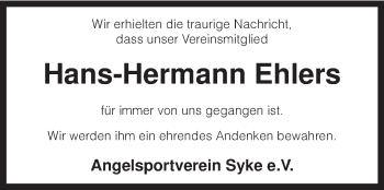 Todesanzeige von Hans-Hermann Ehlers von KRZ