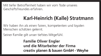 Todesanzeige von Karl-Heinrich Stratmann von KRZ