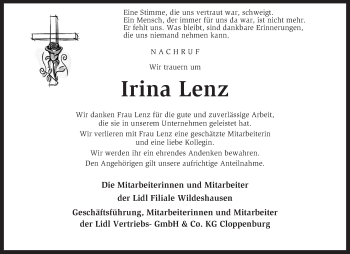 Todesanzeige von Irina Lenz von KRZ