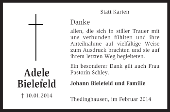 Todesanzeige von Adele Bielefeld von KRZ