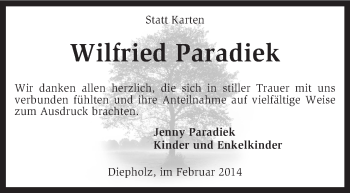 Todesanzeige von Wilfried Paradiek von KRZ