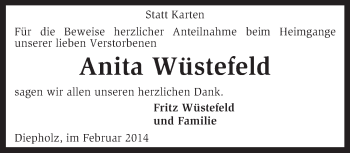 Todesanzeige von Anita Wüstefeld von KRZ