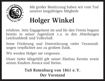 Todesanzeige von Holger Winkel von KRZ