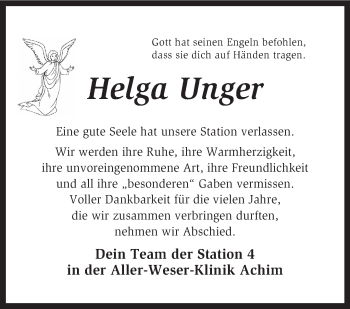 Todesanzeige von Helga Unger von KRZ