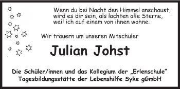 Todesanzeige von Julian Johst von KRZ