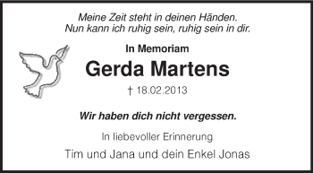 Todesanzeige von Gerda Martens von KRZ