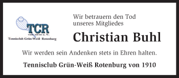 Todesanzeige von Christian Buhl von KRZ