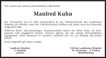 Todesanzeige von Manfred Kuhn von KRZ