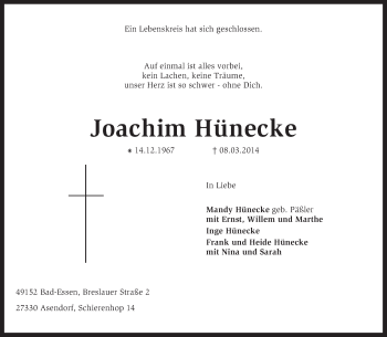Todesanzeige von Joachim Hünecke von KRZ