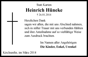 Todesanzeige von Heinrich Hüneke von KRZ