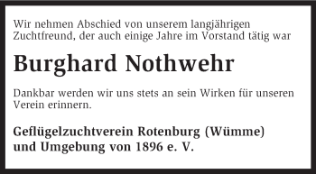 Todesanzeige von Burghard Nothwehr von KRZ