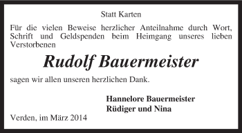 Todesanzeige von Rudolf Bauermeister von KRZ