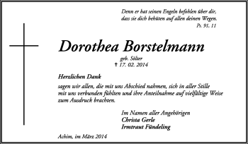 Todesanzeige von Dorothea Borstelmann von KRZ