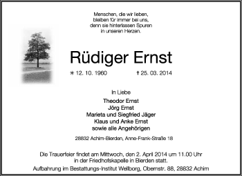 Todesanzeige von Rüdiger Ernst von KRZ