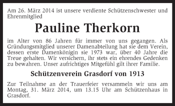 Todesanzeige von Pauline Therkorn von KRZ