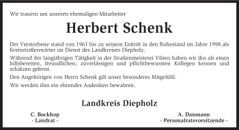 Todesanzeige von Herbert Schenk von KRZ
