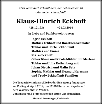 Todesanzeige von Klaus-Hinrich Eckhoff von KRZ