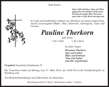 Todesanzeige von Pauline Therkorn von KRZ