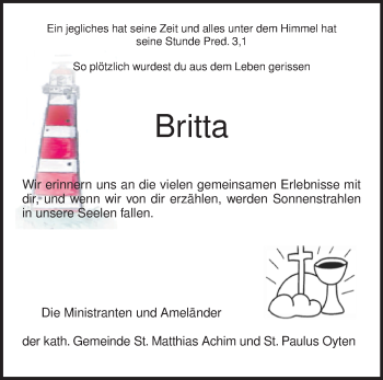 Todesanzeige von Britta  von KRZ