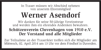 Todesanzeige von Werner Asendorf von KRZ