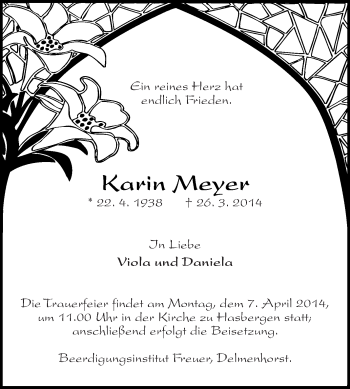 Todesanzeige von Karin Meyer von KRZ