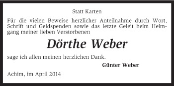 Todesanzeige von Dörthe Weber von KRZ