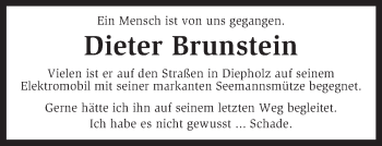 Todesanzeige von Dieter Brunstein von KRZ