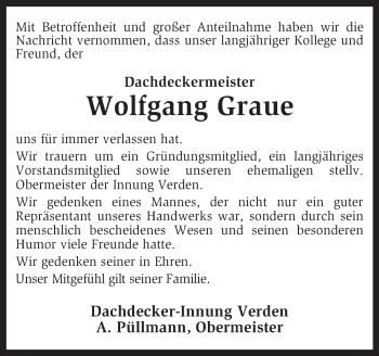Todesanzeige von Wolfgang Graue von KRZ
