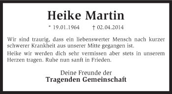 Todesanzeige von Heike Martin von KRZ