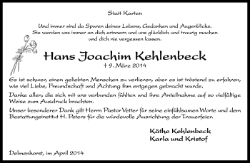 Todesanzeige von Hans-Joachim Kehlenbeck von KRZ