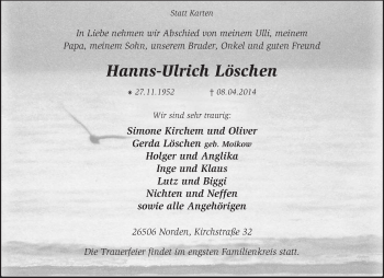 Todesanzeige von Hanns-Ulrich Löschen von KRZ