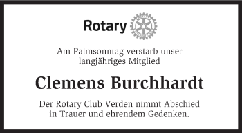 Todesanzeige von Clemens Burchhardt von KRZ