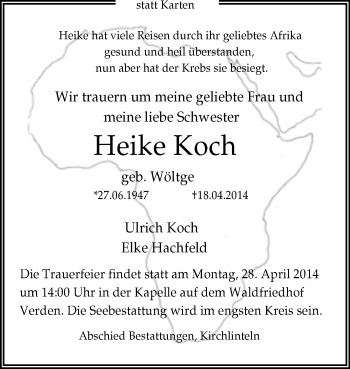 Todesanzeige von Heike Koch von KRZ