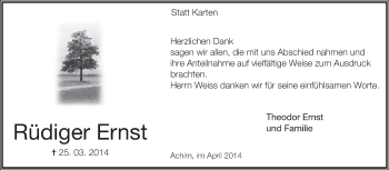 Todesanzeige von Rüdiger Ernst von KRZ