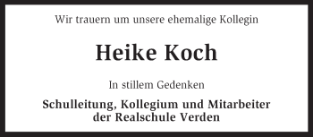 Todesanzeige von Heike Koch von KRZ