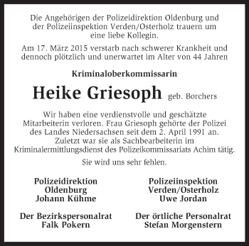 Todesanzeige von Heike Griesoph von KRZ