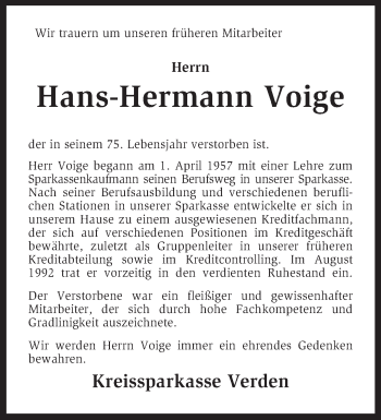 Todesanzeige von Hans-Hermann Voige von KRZ