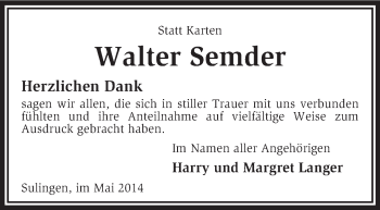 Todesanzeige von Walter Semder von KRZ
