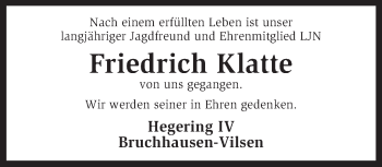 Todesanzeige von Friedrich Klatte von KRZ