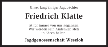 Todesanzeige von Friedrich Klatte von KRZ