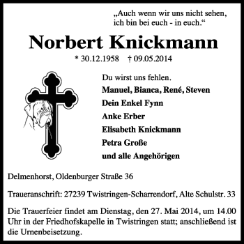 Todesanzeige von Norbert Knickmann von KRZ