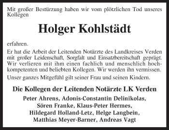 Todesanzeige von Holger Kohlstädt von KRZ