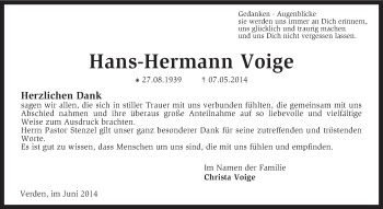 Todesanzeige von Hans-Hermann Voige von KRZ