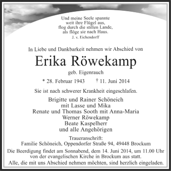 Todesanzeige von Erika Röwekamp von KRZ