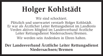 Todesanzeige von Holger Kohlstädt von KRZ