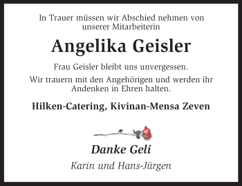 Todesanzeige von Angelika Geisler von KRZ