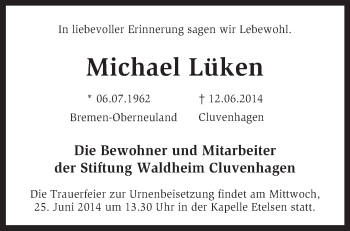 Todesanzeige von Michael Lüken von KRZ